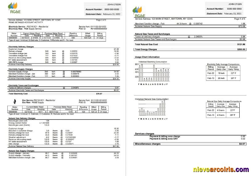 USA RG&E utility bill 2 pages 3 4